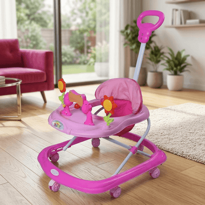 Pink Baby Step Walker with Parent Push Handle & Activity Tray | Toddler Learning Walker Baby Walkers for babies - Bouncing Baby
