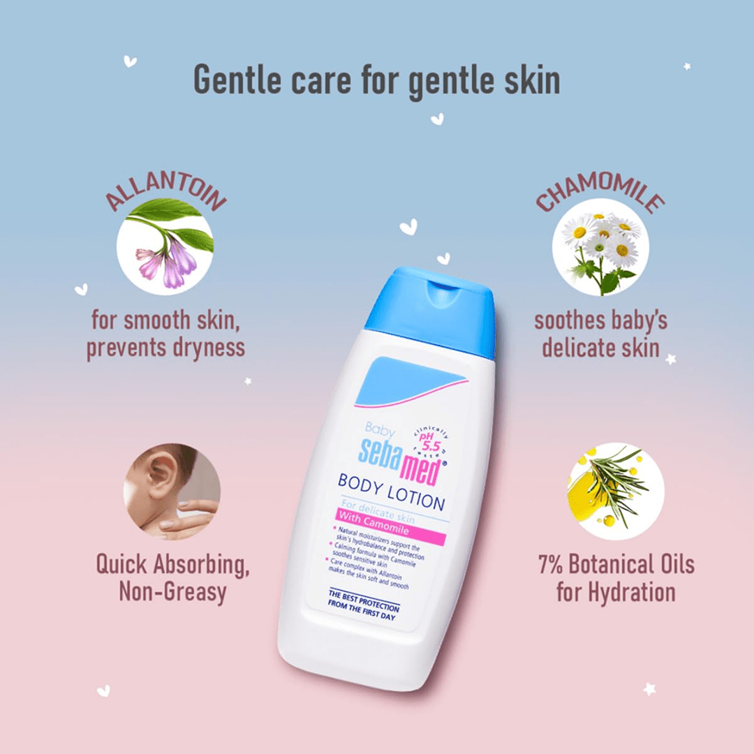 Sebamed Baby Body Lotion | pH 5.5 for Delicate Skin | With Camomile & Allantoin Baby Lotions for babies - 100ml - Bouncing Baby