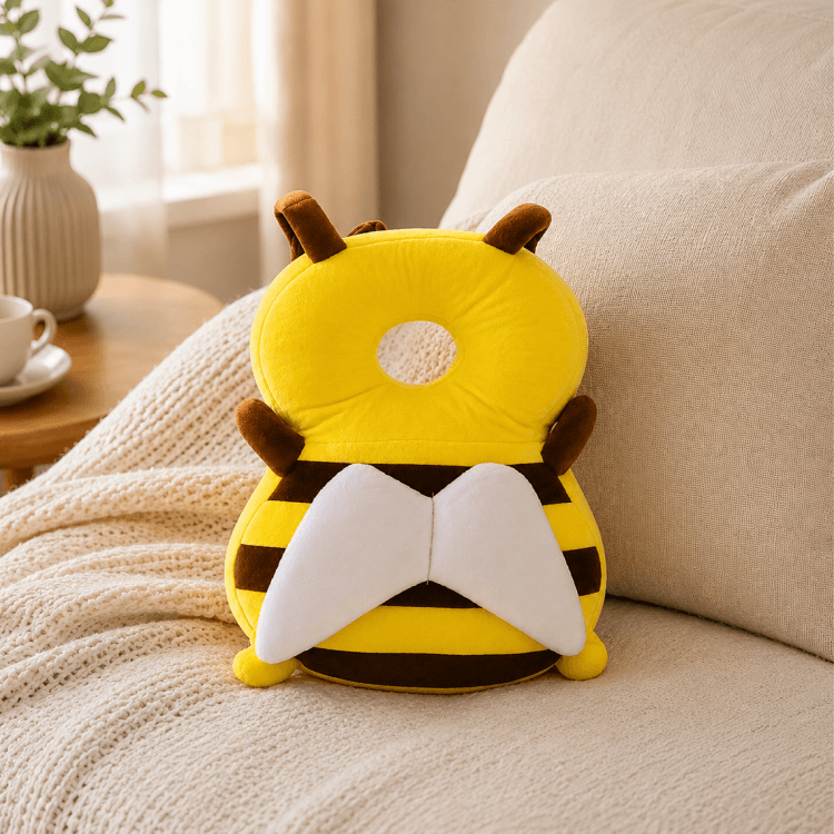Soft Baby Head Protector Backpack Pillow | Toddler Fall Protection Cushion | Crawling Safety Pad Safety Gear for babies - Bumble Bee - Bouncing Baby