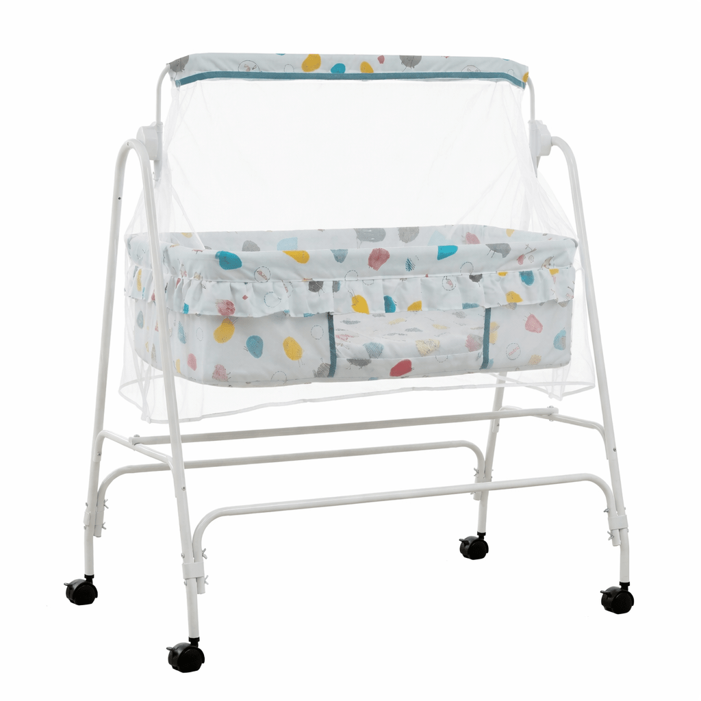 Swinging Baby Cradle with Mosquito Net & Wheels | Portable Newborn Bassinet Baby Cradles for babies - Light Blue - Bouncing Baby