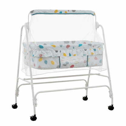 Swinging Baby Cradle with Mosquito Net & Wheels | Portable Newborn Bassinet Baby Cradles for babies - Light Blue - Bouncing Baby