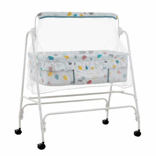 Swinging Baby Cradle with Mosquito Net & Wheels | Portable Newborn Bassinet Baby Cradles for babies - Light Blue - Bouncing Baby