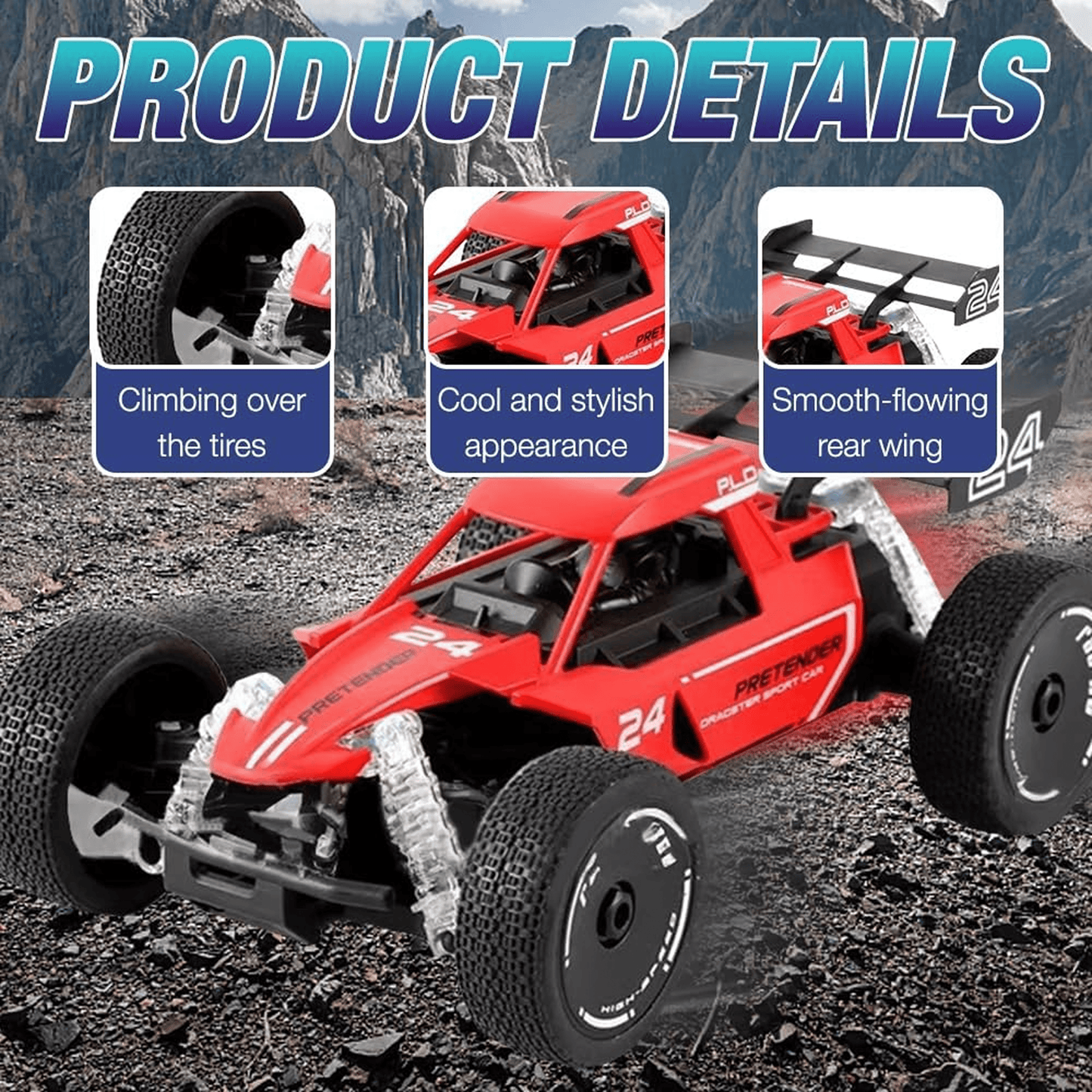 ToyBoi High - Speed RC Climbing Car | Rear Mist Spray & LED Lights | Off - Road Buggy | 2 Rechargeable Batteries Remote Control Toys for babies - Bouncing Baby
