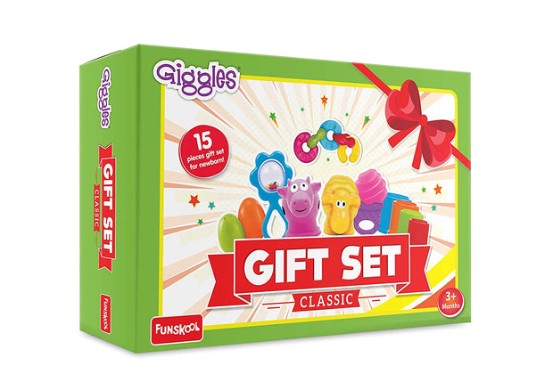 Giggles - Gift Set Classic , Multicolour Baby Toy Gift Set for New Born , Stack,Nest,Link,Squeakers,Teether,Rattle ,