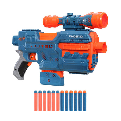 NERF Elite 2.0 Phoenix Cs-6 Motorized Blaster, 12 Darts, 6-Dart Clip, Scope, Tactical Rails