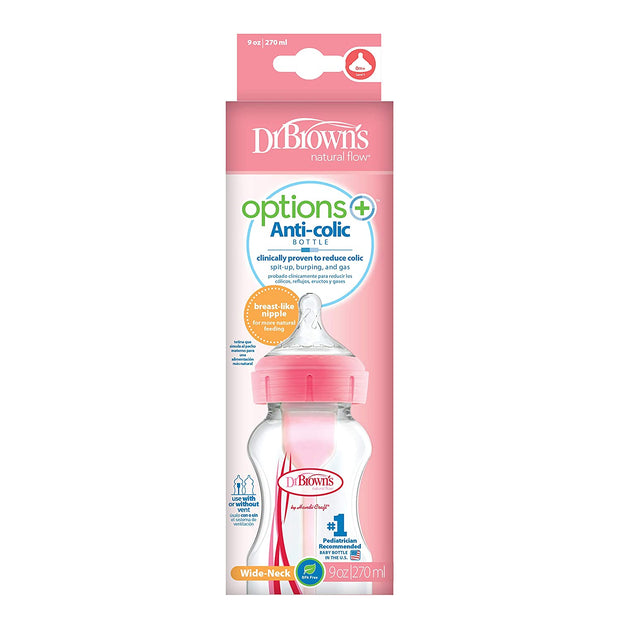 Dr. Brown's Natural Flow Options Wide Neck Baby Bottle (270 Ml, Pack of 1, Pink)