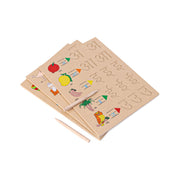 HILIFE Wooden Hindi Vowels With Objects Tracing Board With Dummy Pencil Pack of 5 - Brown