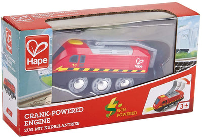 Hape Hand Crank Powered Train | Button Operated, Rechargeable Kinetic Powered Engine and Lights, Kids Toy for Train Set, Red Finish, Sustainable Play for Kids