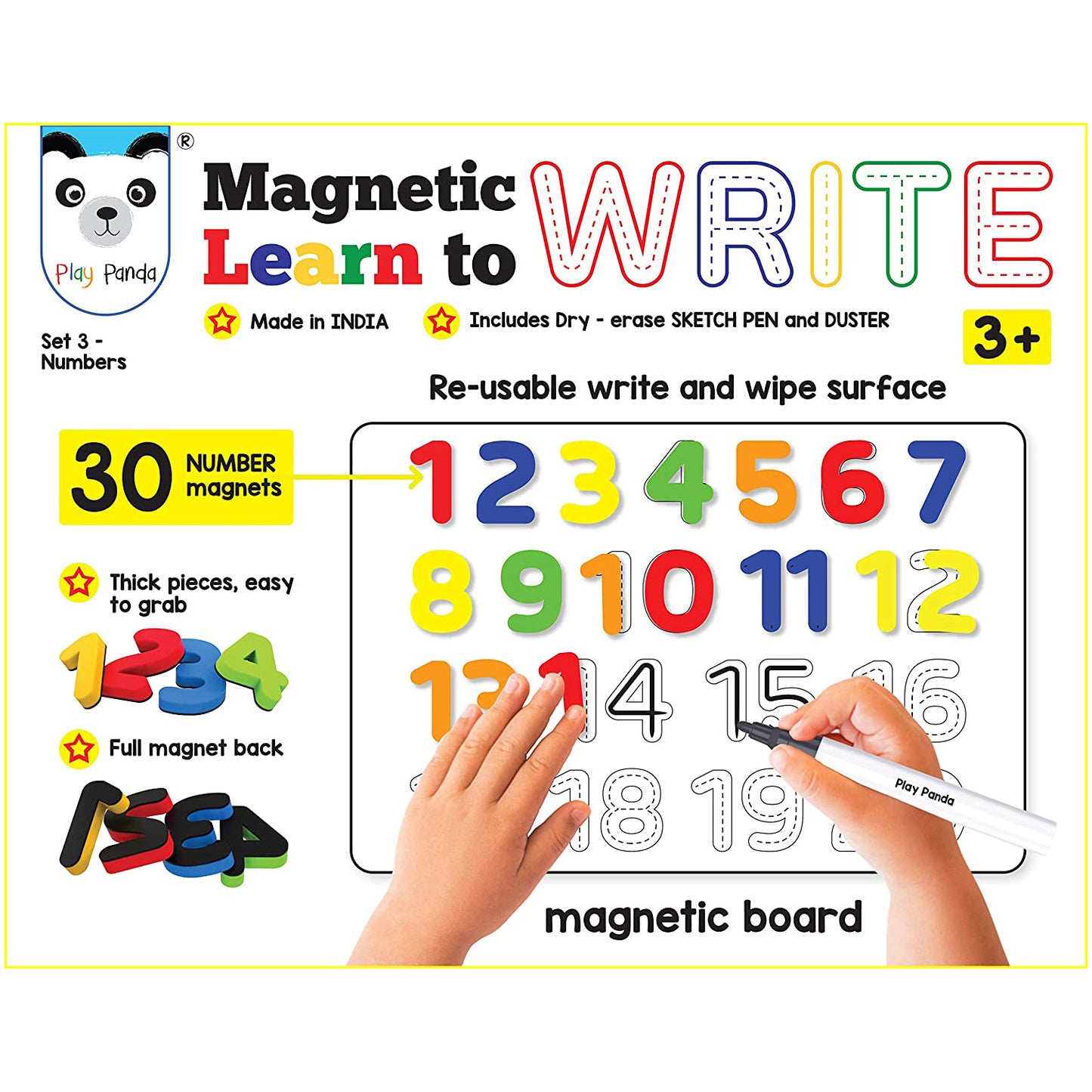 MON N MOL TOY Magnetic Learn to Write Numbers - includes Write and Wipe Magnetic Board, 30 Number Magnets, Dry Erase Sketch Pen and Duster  (Multicolor)