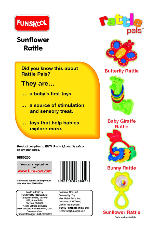 Giggles - Sunflower Rattle , Colourful rattle for New Born Baby, Stimulates Senses,Rattling sound, 6 months & above, Infant Toys