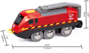 Hape Hand Crank Powered Train | Button Operated, Rechargeable Kinetic Powered Engine and Lights, Kids Toy for Train Set, Red Finish, Sustainable Play for Kids