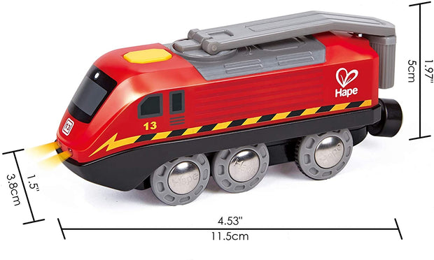 Hape Hand Crank Powered Train | Button Operated, Rechargeable Kinetic Powered Engine and Lights, Kids Toy for Train Set, Red Finish, Sustainable Play for Kids
