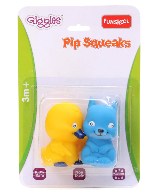 Giggles - Pip Squeaks (Pack Of 2 Piece), Multicolour Animal Squeakers, Stimulates Senses, Natural squeaking sound, 3 months and above, Infant Toys