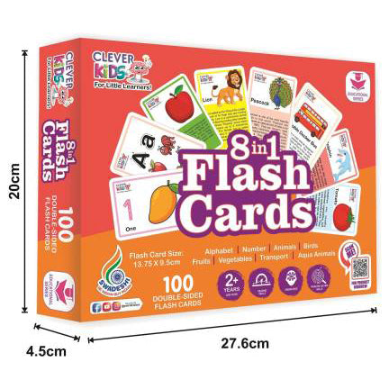 RATNA'S 8 in 1 Flash Cards 100 uniquely designed double sided flash cards features Alphabet,Number,Birds,Animals,Fruits,Vegetable,Transport & Aqua Animals  (Multicolor)
