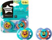 Tommee Tippee Fun Style Soothers, 0-6m, 2 Pack, Symmetrical Orthodontic Design, BPA-Free Silicone, Colours May Vary