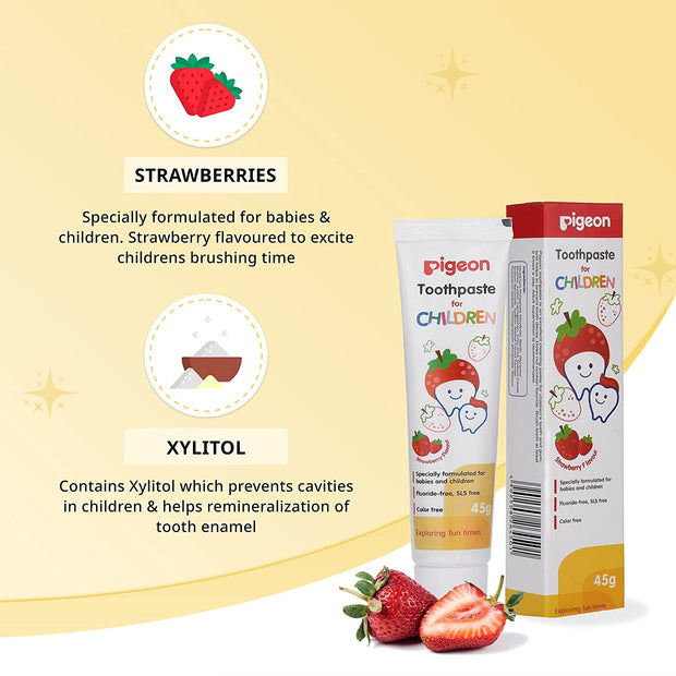 Pigeon Children Toothpaste Strawberry - 45 gm 1 to 6 Years, Safe for babies and children, prevents tooth cavity