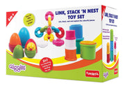 Giggles - Link Stack N Nest Toy Set , Multicolour 3 in 1 gift set, Develops motor skills , 6 months & above, Infant and Preschool Toys