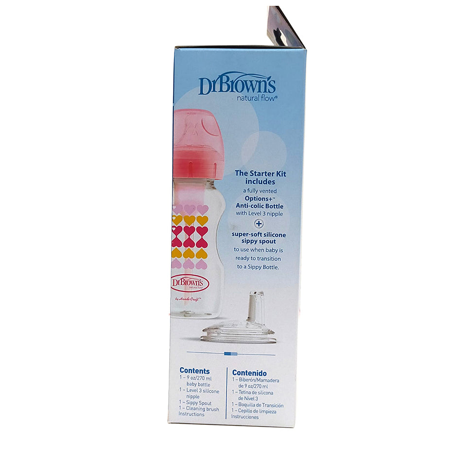 Dr Brown Options+™ Wide-Neck Sippy Bottle 9 Oz - 270 ml  (Pink)
