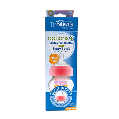 Dr Brown Options+™ Wide-Neck Sippy Bottle 9 Oz - 270 ml  (Pink)