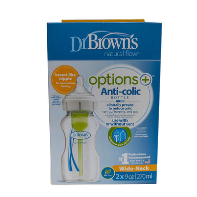 Dr. Brown's Natural Flow Options Wide Neck Baby Bottle (270 Ml, Pack of 2, GREEN)
